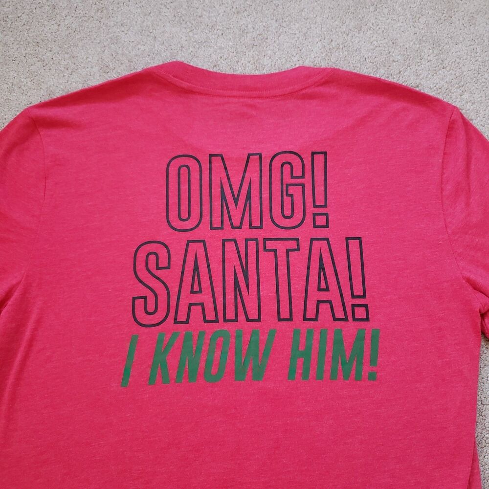 NWT Elf OMG! SANTA! I Know Him! Size Medium Mens Red Double Side T-Shirt - Picture 4 of 6